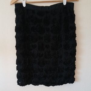 Katherine Barclay Black Netting Fabric Roses Print Skirt